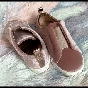 Pink velvety girls slip ons